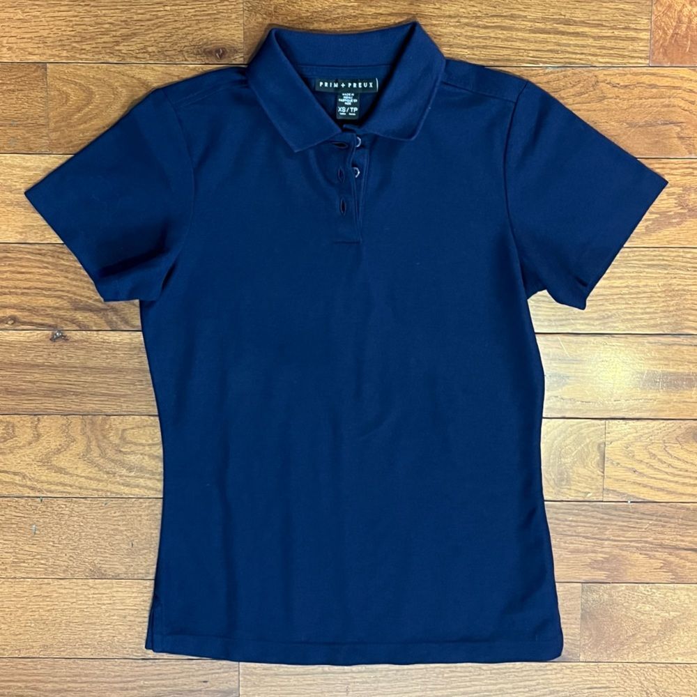 Prim + Preux Knit Polo Top Navy Women's XS Long Sleeve Preppy Academia Classic